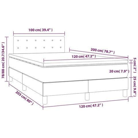 Giroletto a Molle con Materasso Grigio Chiaro 120x200cm Tessuto - Foto 7