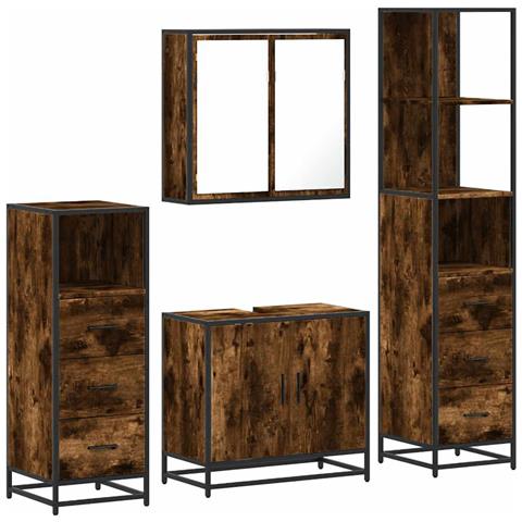 Set Mobili da Bagno 4 pz Rovere Fumo in Legno Multistrato - Foto 1