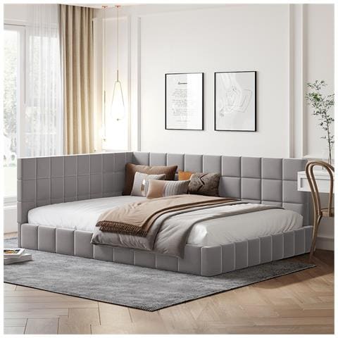 Divano Letto Imbottito 140x200cm, Letto Multifunzionale Con Rete A Doghe, Tessuto In Velluto, Grigio, Senza Materasso - Foto 1