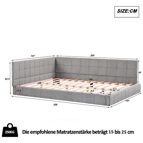 Divano Letto Imbottito 140x200cm, Letto Multifunzionale Con Rete A Doghe, Tessuto In Velluto, Grigio, Senza Materasso - Foto 4