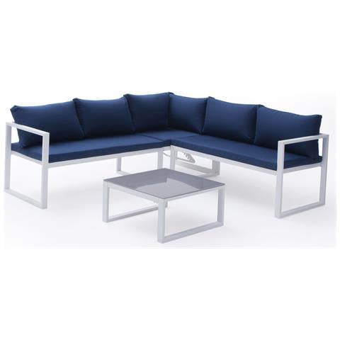 Set Di Mobili Da Giardino Modulari Ibiza In Tessuto Blu 4 Posti - Alluminio Bianco - Foto 1