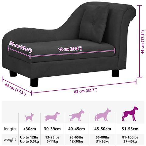 Divano per Cani con Cuscino Nero 83x44x44 cm in Peluche - Foto 9