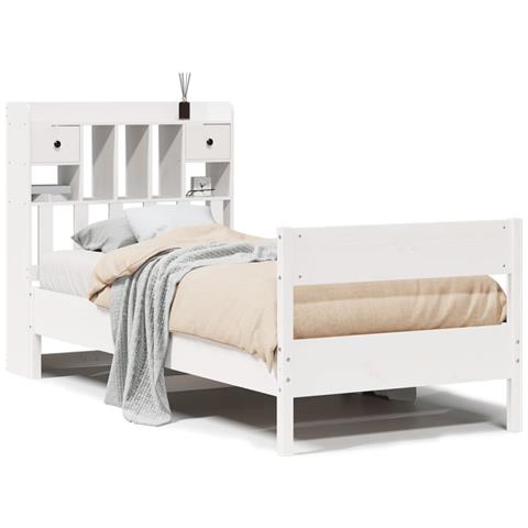Letto Libreria senza Materasso Bianca 90x200 cm Legno di Pino - Foto 1