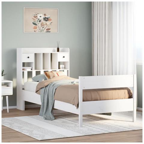 Letto Libreria senza Materasso Bianca 90x200 cm Legno di Pino - Foto 2
