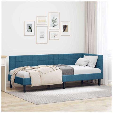 Cornice del letto ad angolo Blu 80 x 200 cm Velluto - Foto 2