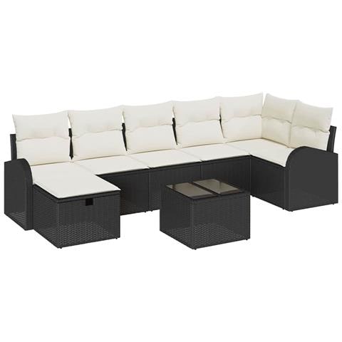 Set Divano da Giardino con cuscino 8 pcs Nero Poly Rattan - Foto 1