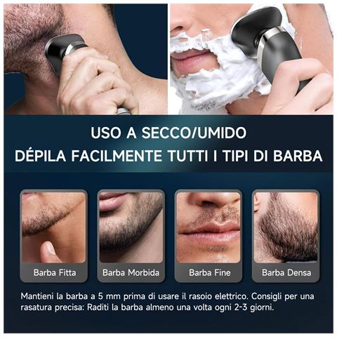 Rasoio Elettrico Portatile Da Viaggio Per Uomo, Rasoio Per Barba Con Funzione Barbiere, Tre Testine A Lama, Motore Digitale, 120 Minuti Di Utilizzo, Wet & Dry, Ricaricabile 2 Ore, Centro Di Pulizia - Foto 2