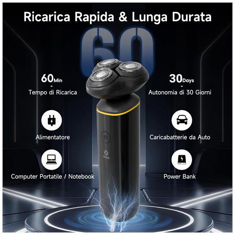 Rasoio Elettrico Portatile Da Viaggio Per Uomo, Rasoio Per Barba Con Funzione Barbiere, Tre Testine A Lama, Motore Digitale, 120 Minuti Di Utilizzo, Wet & Dry, Ricaricabile 2 Ore, Centro Di Pulizia - Foto 4