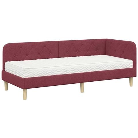 Cornice del letto ad angolo Rosso Vino 80 x 200 cm Tessuto - Foto 1