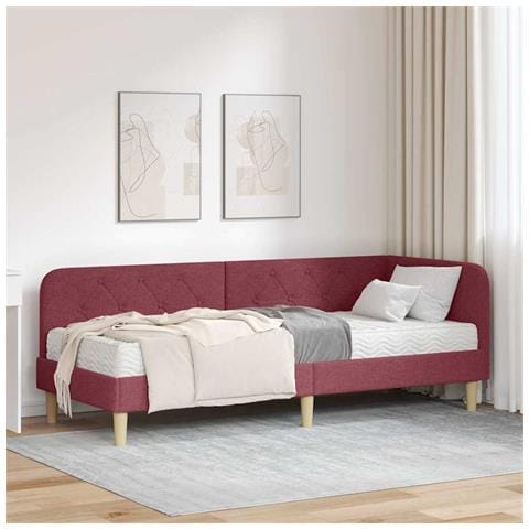 Cornice del letto ad angolo Rosso Vino 80 x 200 cm Tessuto - Foto 2