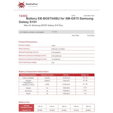 Oem Batteria Testata Ricambio Pari Originale Eb-bg975abu Per Samsung Galaxy S10+ Plus G975 - Foto 2