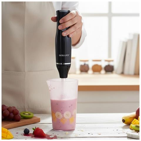 Frullatore A Immersione 400w A 2 Velocità Inox Con Bicchiere, Nero - Foto 2