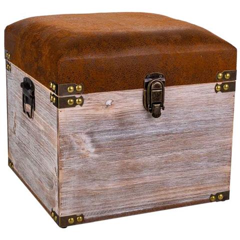 Sgabello Con Cassetti In Legno E Similpelle Marrone 30x30x28h - Foto 1