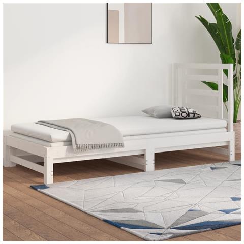 Dormeuse Estraibile Bianca 2x (90x190) cm Legno Massello di Pino - Foto 2