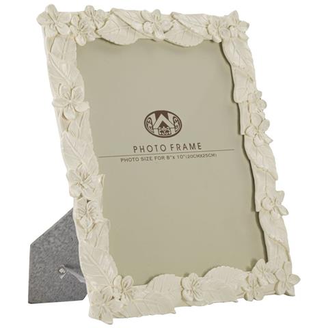 Cornice Portafoto Leaf In Resina Crema Con Foglie E Fiori 20x25 - Foto 1