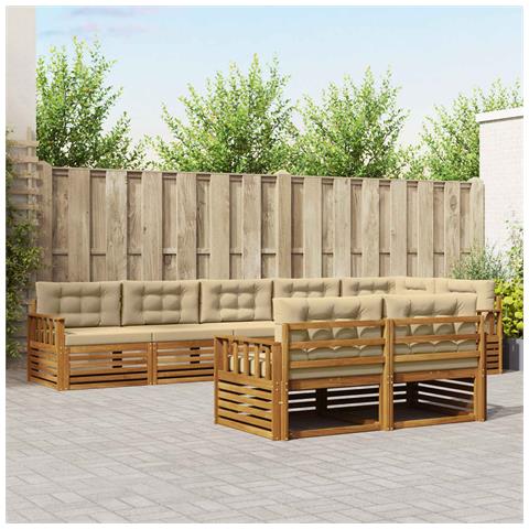 Set di divani da esterno con cuscino 8 pcs Naturale e Beige - Foto 2