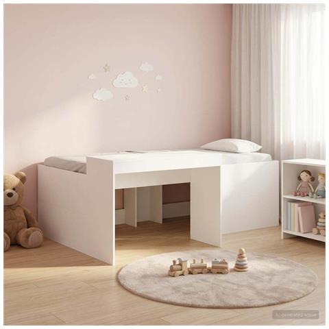Letto alto per bambini con scrivania Bianco 75 x 190 cm - Foto 2