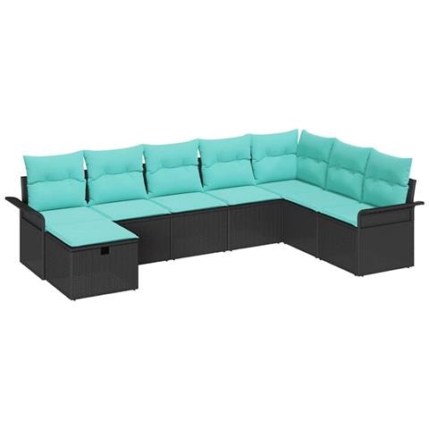 Set Divano da Giardino con cuscino 8 pcs Nero Poly Rattan - Foto 1