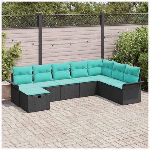 Set Divano da Giardino con cuscino 8 pcs Nero Poly Rattan - Foto 2