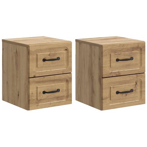Mobiletto da notte a muro con cassetto 2 pcs Rovere Artigianale - Foto 1