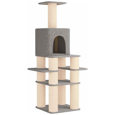 Albero per gatti con pali per graffiare in sisal Grigio Chiaro - Foto 1