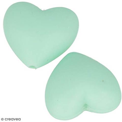Perlina Di Silicone Forma Di Cuore X 2 - 29 X 19 X 12 Mm - Verde Acqua - Foto 2