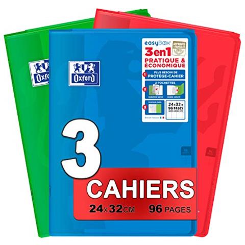 Oxford Easybook Set Di 3 Quaderni Con Graffette Formato Grande 24 X 32 Cm 96 Impagina Ha Quadretti Adulto 90 G - Foto 1