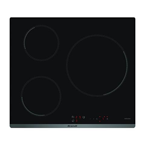BRANDT Piano Cottura BPI6315B a Induzione 3 Zone Cottura da 55.8 cm Colore Nero