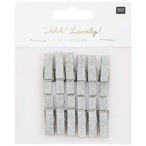 12 Grandi Clip In Legno Glitterato Argento - Foto 1