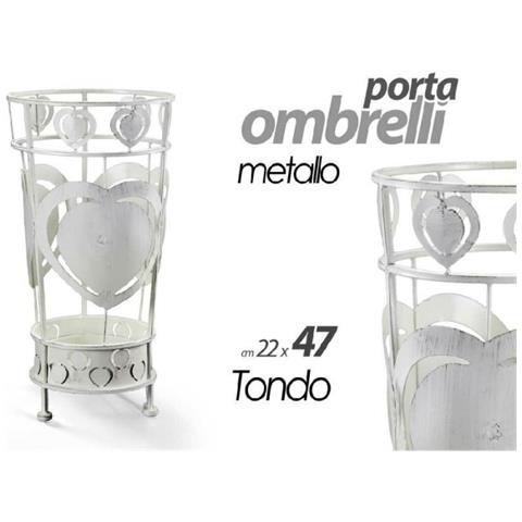 Trade Shop - Porta Ombrelli Con Cuore Anticato Design Tondo Bianco 22x47cm In Metallo 657801 - Foto 1
