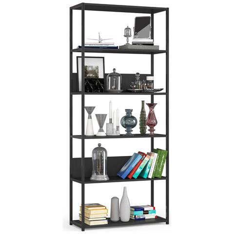 Scaffale stile loft con ripiani in legno, 6 ripiani, 80x32x192 cm, Colore Nero - Foto 1