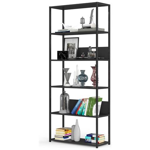 Scaffale stile loft con ripiani in legno, 6 ripiani, 80x32x192 cm, Colore Nero - Foto 2