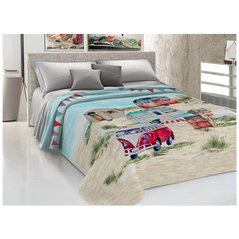 Lenzuolo Copriletto Estivo Stampa Digitale 100% Cotone Made Italy Vari Disegni Singolo Furgoncini - Foto 1