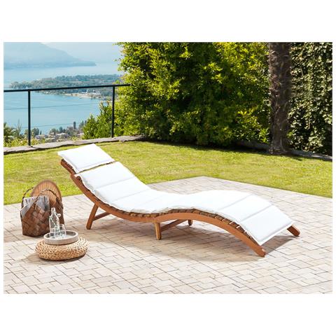 Lettino Da Giardino Legno Con Cuscino Bianco Luino - Foto 1