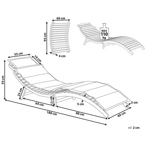 Lettino Da Giardino Legno Con Cuscino Bianco Luino - Foto 8