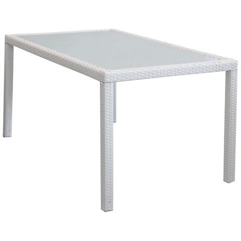 Tavolo Rettangolare 150x90 Cm Da Esterno Giardino Con Struttura In Acciaio Rivestito In Wicker E Piano In Vetro Opaco 5 Mm Portorico - Foto 1