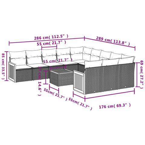 Set Divani Da Giardino 12 Pz Con Cuscini Nero In Polyrattan - Foto 3