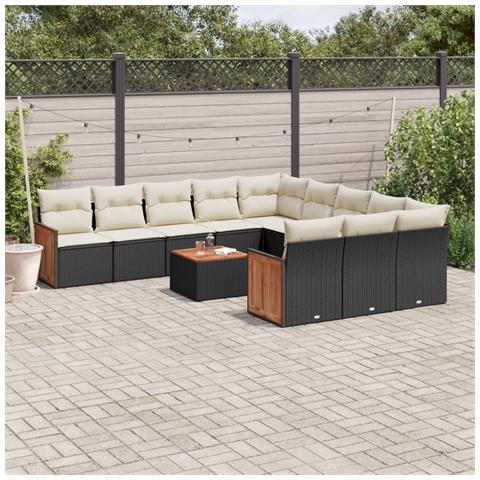 Set Divani Da Giardino 12 Pz Con Cuscini Nero In Polyrattan - Foto 1