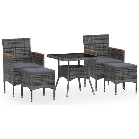 Set Pranzo da Giardino 5 pz Polyrattan e Vetro Temperato Grigio - Foto 1