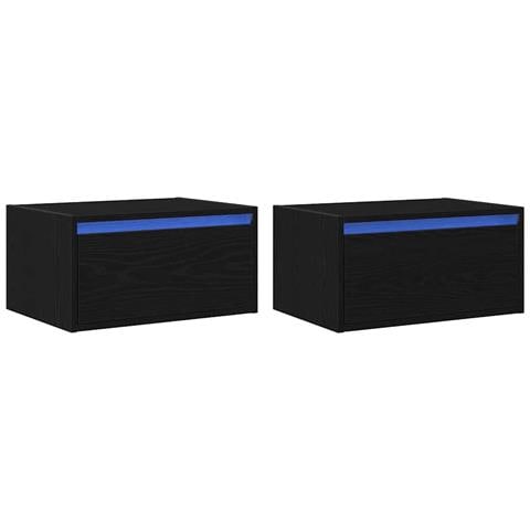 Comodini a Parete con Luci LED 2 pz Rovere Neri - Foto 1