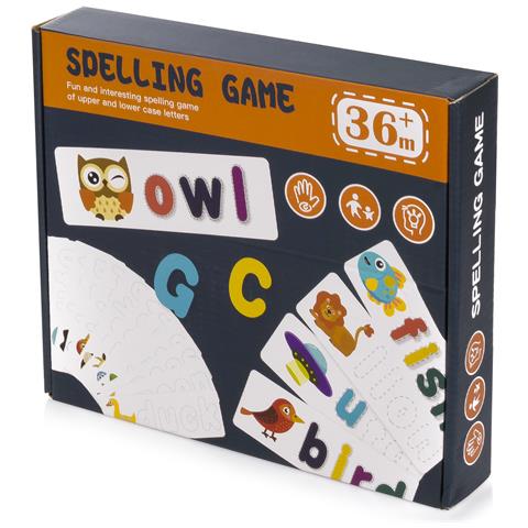 Gioco Di Ortografia Avanzato In Inglese Con Gettoni Di Animali, Frutta E Oggetti. Lettere In Legno. Include Lavagna Bianca E Pennarello Con Cancellino. - Foto 2