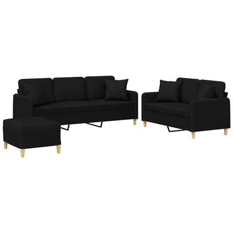 Set Divani 3 Pz Con Cuscini Nero In Tessuto - Foto 2