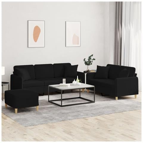 Set Divani 3 Pz Con Cuscini Nero In Tessuto - Foto 1