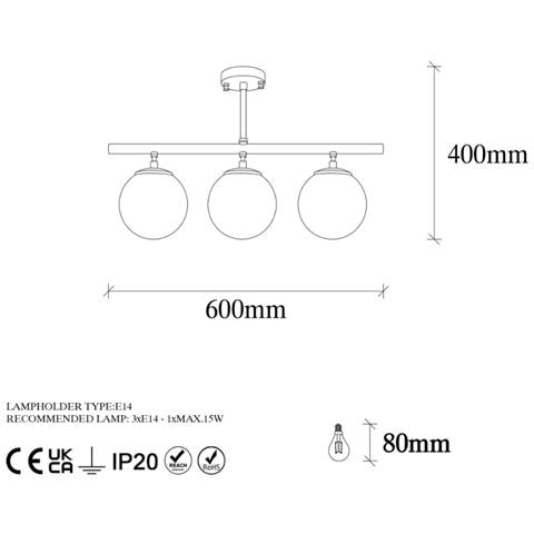 Ambre Plafoniera Vintage - 3 Lampade - Foto 2