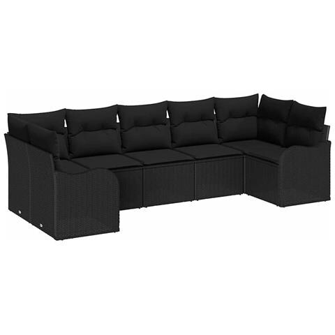 Set Divano Giardino  7 Pezzi con Cuscini Rattan Polimerico Nero, Divano Giardino  2 Posti con Cuscini Rattan Polimerico Nero - Foto 1