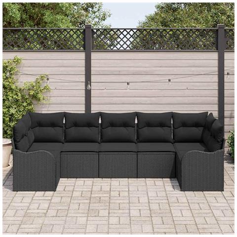 Set Divano Giardino  7 Pezzi con Cuscini Rattan Polimerico Nero, Divano Giardino  2 Posti con Cuscini Rattan Polimerico Nero - Foto 2