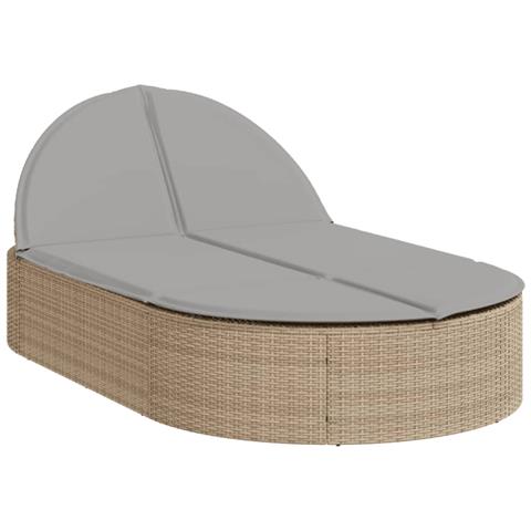 Lettino Prendisole con Cuscini Beige in Polyrattan - Foto 1