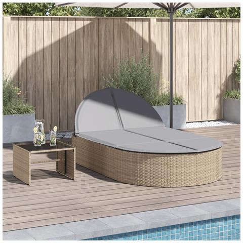 Lettino Prendisole con Cuscini Beige in Polyrattan - Foto 2