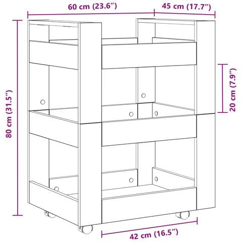 Carrello da Cucina  in Legno Vecchio 60x45x80 cm in Legno Ingegnerizzato - Foto 9