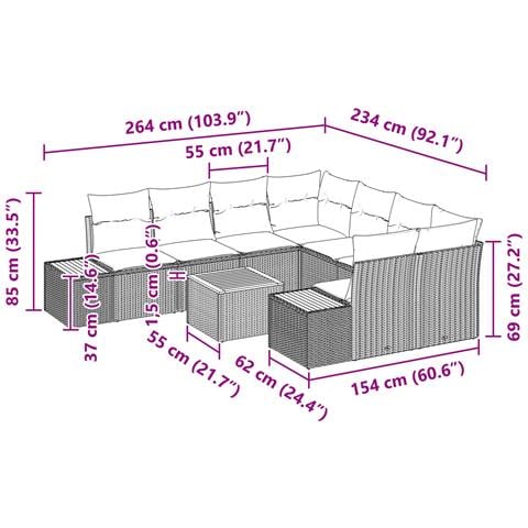 Set di 9 Pezzi di Sofà da Giardino con Cuscini Nero Polirattan Acacia - Foto 9